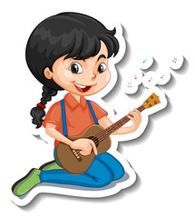 Poster - A girl playing guitar cartoon character sticker