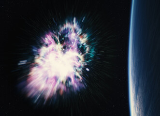 Wall Mural - blue planet with nebula on background. elements of this image furnished by nasa.