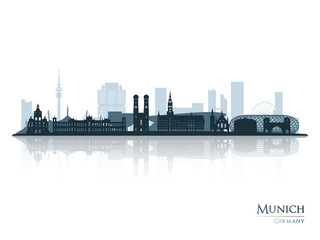 Canvas Print - Munich skyline silhouette with reflection. Landscape Munich, Germany. Vector illustration.