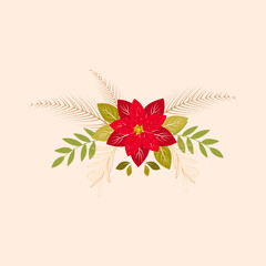 Canvas Print - Poinsettia Flower With Leaves Element On Peach Background.