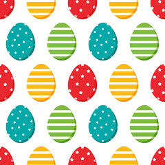 Wall Mural - Cute and colorful cartoon style easter eggs with different design vector seamless pattern background.
