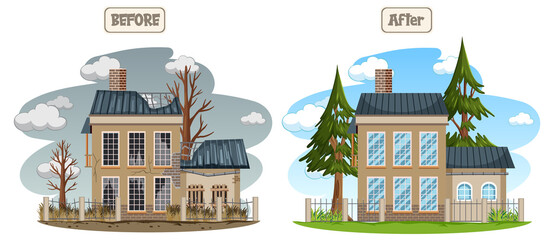 Wall Mural - House before and after renovation