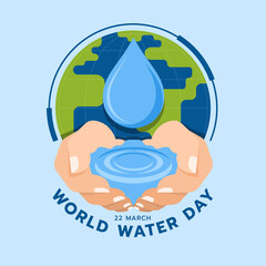 Wall Mural - World water day - two hand hold water with drop water falling and circle globe world vector design