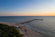 Aerial summer sunset view of sunny resort Palanga, Lithuania. Baltic sea, Palanga Bridge - Pier