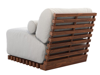 Wall Mural - Modern outdoor chair with wooden base and white fabric upholstery. 3d render