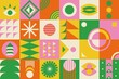© Екатерина Заносиенко - Brutalism shapes. Abstract colorful background. Trendy minimal composition of geometric figures in squares. Vector flat simple forms
