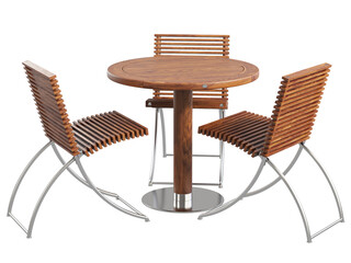 Modern wooden dining set of table and chairs. 3d render