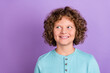 © deagreez - Portrait of attractive cheerful wavy-haired boy overthinking copy space isolated over bright violet purple color background