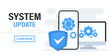 © SMUX - System Update. Installation of new Version software. Software update for computer, laptop and smartphone. Operating system support. Installing update process, upgrade program, data network