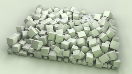 Wall Mural - 3d rendering of a variety of green cubes of different sizes on the surface. Cubes are arranged in a square. Abstract 3d composition.