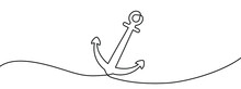 Continuous Line Drawing Of Anchor. Anchor Linear Icon. One Line Drawing Background. Vector Illustration. Anchor Continuous Line Icon.