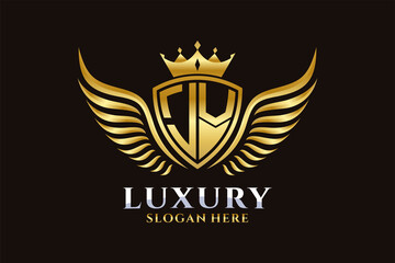 Luxury royal wing Letter JV crest Gold color Logo vector, Victory logo, crest logo, wing logo, vector logo template.