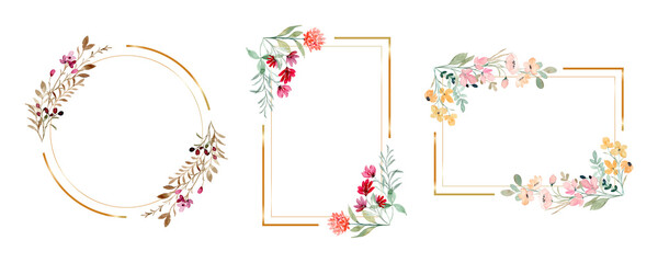 watercolor floral with golden frame collection