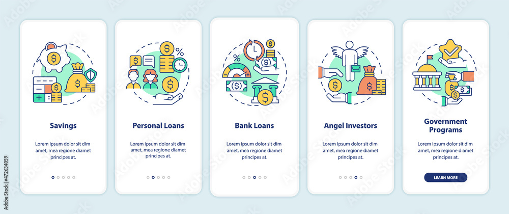 Small business financial tips onboarding mobile app page screen ...