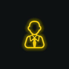 Canvas Print - Bald Businessman yellow glowing neon icon