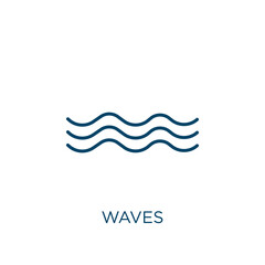 waves icon. Thin linear waves outline icon isolated on white background. Line vector waves sign, symbol for web and mobile.