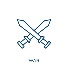 war icon. Thin linear war outline icon isolated on white background. Line vector war sign, symbol for web and mobile.