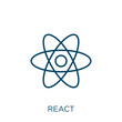 react icon. Thin linear react outline icon isolated on white background. Line vector react sign, symbol for web and mobile.