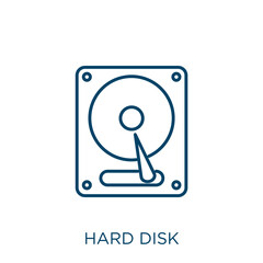Wall Mural - hard disk icon. Thin linear hard disk outline icon isolated on white background. Line vector hard disk sign, symbol for web and mobile.