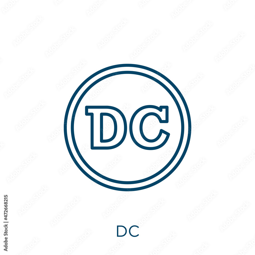 Grey Dc Icon dc icon. Thin linear dc outline icon isolated on white background. Line ...