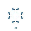 © IconArt - ict icon. Thin linear ict outline icon isolated on white background. Line vector ict sign, symbol for web and mobile.