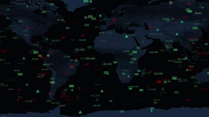 Canvas Print - World map with moving numbers for modern technology and business life
