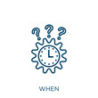 when icon. Thin linear when outline icon isolated on white background. Line vector when sign, symbol for web and mobile.