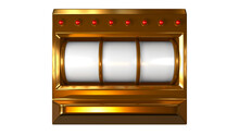 The Gold Slot Machine Wins The Jackpot 777. Gambling Concept, 3D Rendering. Big Win Or Jackpot. 3D Model