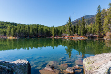 Wall Mural - Scenic Reflection Landscape of the Tetons in Taggart Lake Wyoming in Autumn