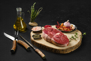 Wall Mural - Raw lamb center cut leg steak with spice