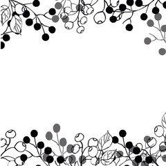 Rectangular frame of leaves and branches of plants. Free space for text, design for weddings, invitations, and cards. Rustic style.