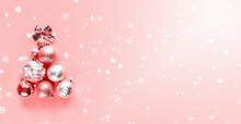 Innovative Christmas Tree Made Of Christmas Ornaments On Pink Background