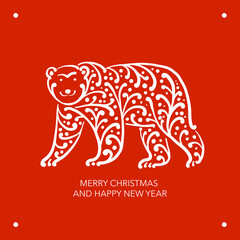 Wall Mural - Christmas card with ornate bear for your design