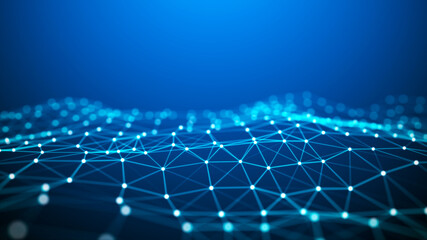Wall Mural - abstract technological blue background. a wave with connecting dots and lines. scientific data. larg