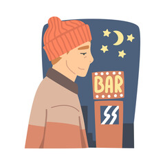 Sticker - Tired Office Employee Walking to Bar at Friday Night Having Rest at the End of Working Week Vector Illustration