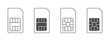 SIM Icons Set. Linear Icons Of Sim Cards. Simple Icons Of Sim Cards Of Mobile Phones. Vector Illustration