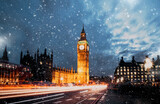Fototapeta Londyn - snowfall over Big Ben  winter in London