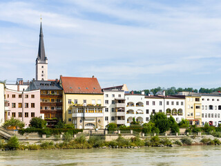 Poster - The famous waterfront and river Inn. The medieval old town of Wasserburg am Inn in the Chiemgau region of Upper Bavaria, Europe, Germany, Bavaria