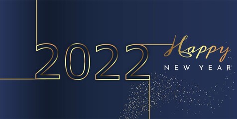 Wall Mural - Happy New Year. Dark blue background with gold numbers 2022. Holiday, winter, calendar. Stylish and luxury wallpaper, greeting and invitation card, banner, poster. Cartoon flat vector illustration