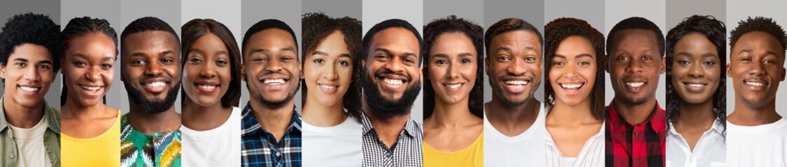 Portraits Of Happy People Of African American Ethnicity Over Grey Backgrounds, Collage