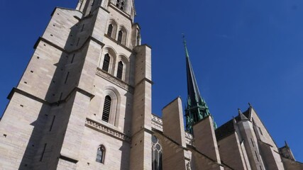 Sticker - A religious building in the historical center of Dijon. October 2021, France.