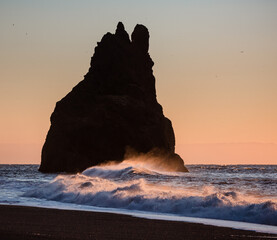 Wall Mural - high waves at sunrise at Vik beach in Iceland