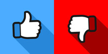 Thumb Up And Down Red And Green Icons. Vector Illustration. I Like And Dislike Background In Flat Design.