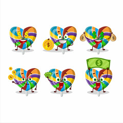 Poster - Rainbow love twirl candy cartoon character with cute emoticon bring money