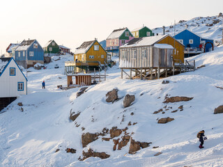 Sticker - The traditional and remote Greenlandic Inuit village Kullorsuaq located at the Melville Bay, in the far north of West Greenland, Danish territory