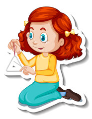 Wall Mural - A girl playing triangle cartoon character sticker