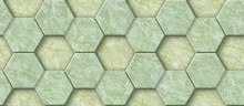 3D Hexagon Made Of Green Marble Decor. Material Glossy Marble. High Quality Seamless Realistic Texture.