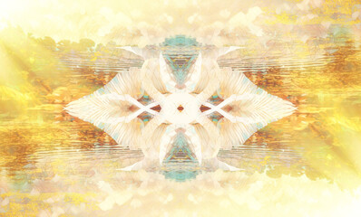 Aufkleber - color ornamental mandala and softly blurred watercolor background.