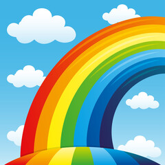 Wall Mural - Bright rainbow and clouds in the blue sky.