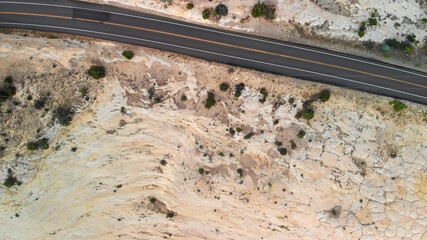 Canvas Print - Overhead aerial view of road across the canyon